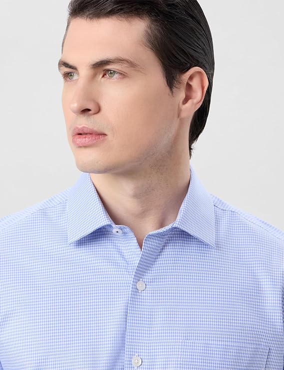 Tailmont Premium Light Blue Check Formal Shirt